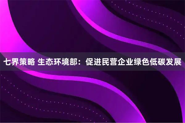 七界策略 生态环境部：促进民营企业绿色低碳发展