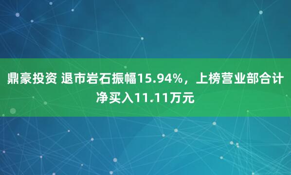 鼎豪投资 退市岩石振幅15.94%，上榜营业部合计净买入11.11万元